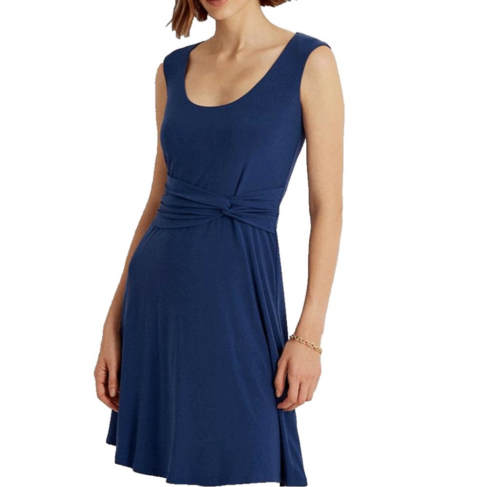 LAUREN Ralph Lauren Elegant Navy Blue Sleeveless Dress Size 14